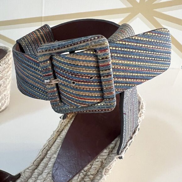 Vince Stefania Multicolor Espadrille Multi Stripe Wedge Heels Sandals Size 8 EUC - Picture 10 of 11
